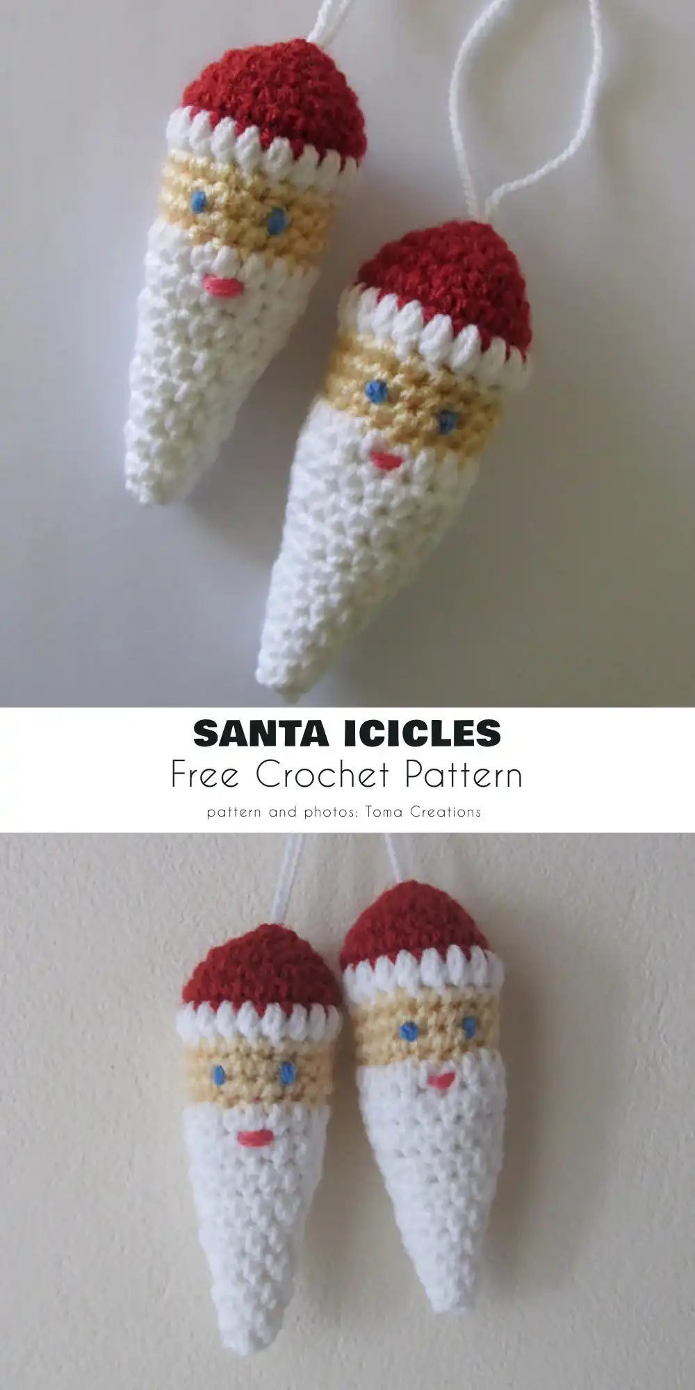 A crocheted Santa's Sack with Gifts Ornament, depicting a small brown sack overflowing with tiny colorful crocheted presents.