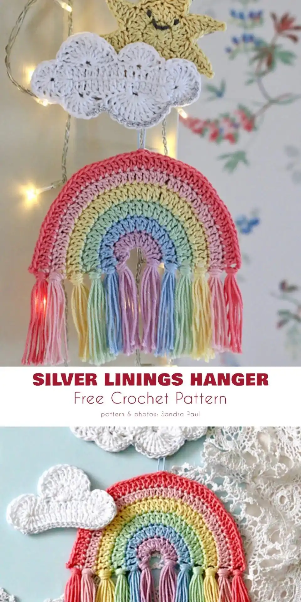 10 Best Free Crochet Wall Hanger Patterns For Home Decor 2 Vibrant rainbow crochet 'Silver Linings Hanger' for cheerful home decor