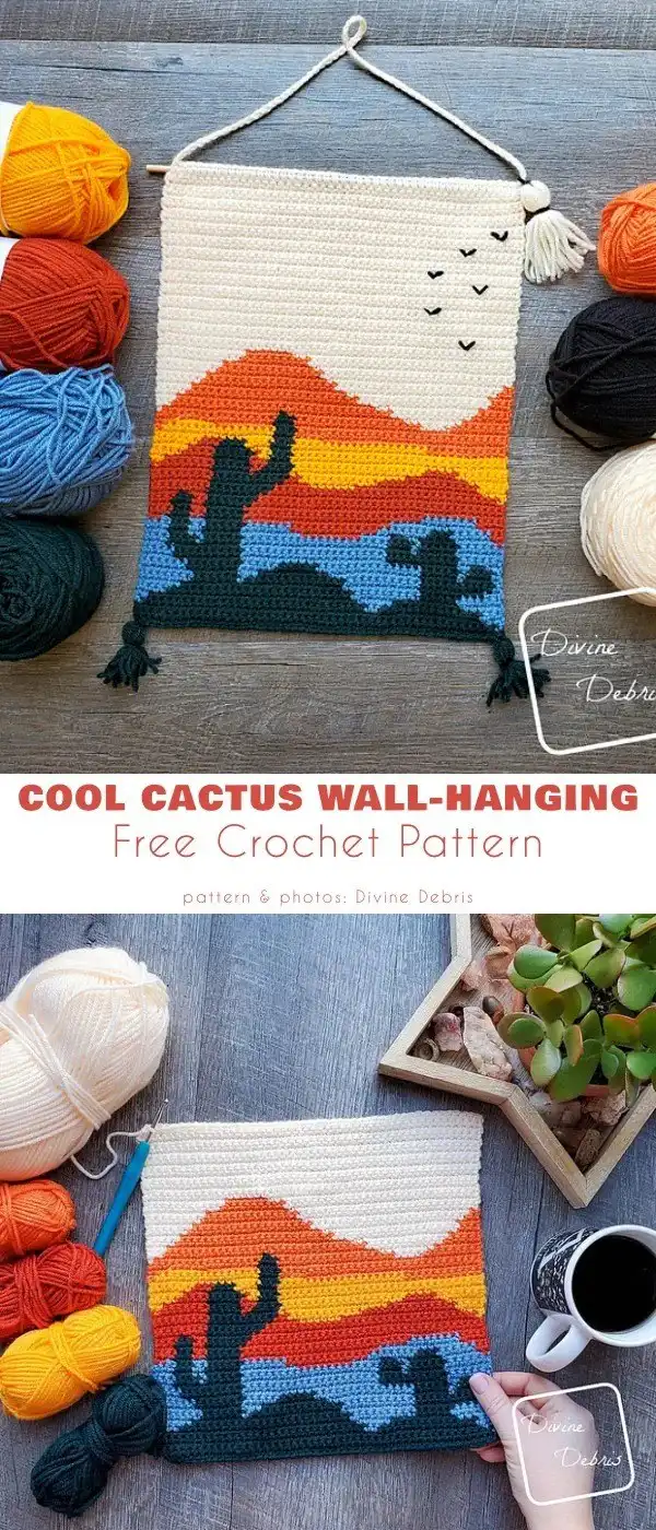 10 Best Free Crochet Wall Hanger Patterns For Home Decor 11 Modern Cool Cactus tapestry crochet wall hanging for contemporary home decor