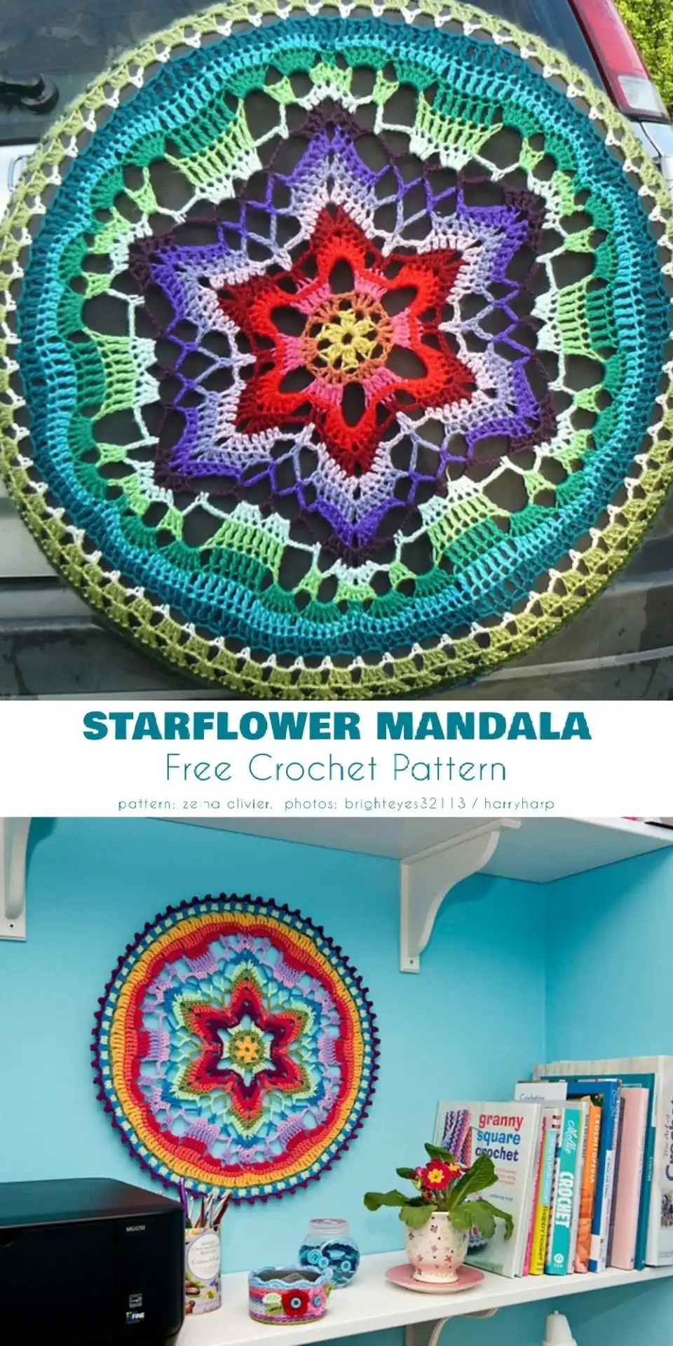 10 Best Free Crochet Wall Hanger Patterns For Home Decor 4 Intricate Starflower Mandala crochet wall hanger stretched on hoops for elegant home decor