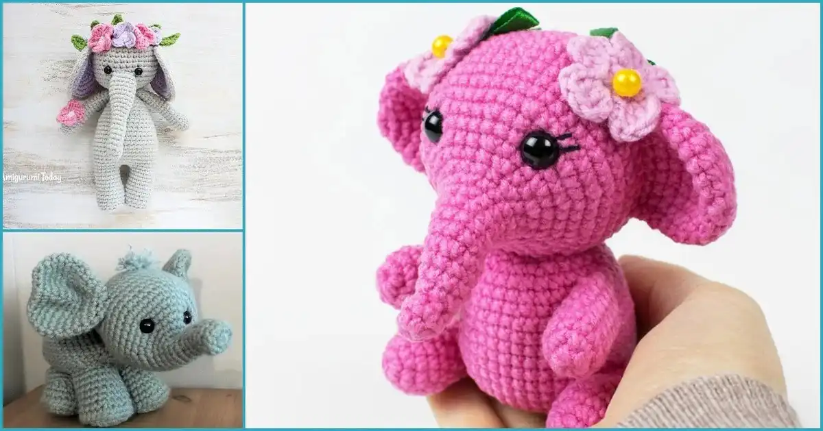 A collection of various 10+ Best Free Elephant Amigurumi Patterns in different styles and colors, showcasing their cuteness.