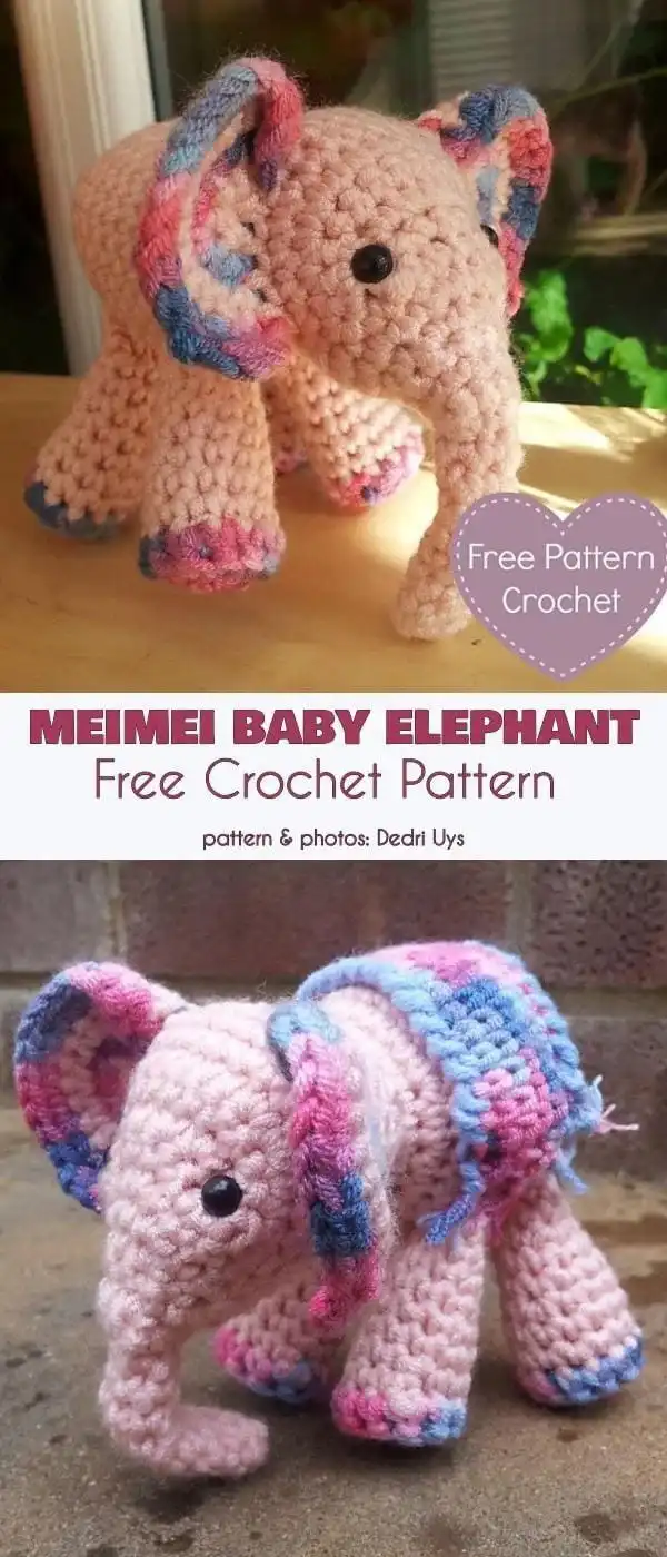 Adorable Kawaii style elephant amigurumi with an oversized head and cute expression.