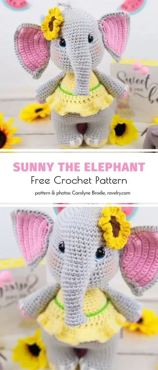 Textured elephant plush amigurumi showcasing bobble stitches for a realistic skin effect.