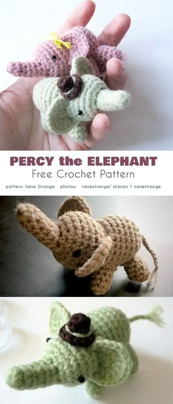 Safari-inspired elephant amigurumi in earthy tones with naturalistic features.