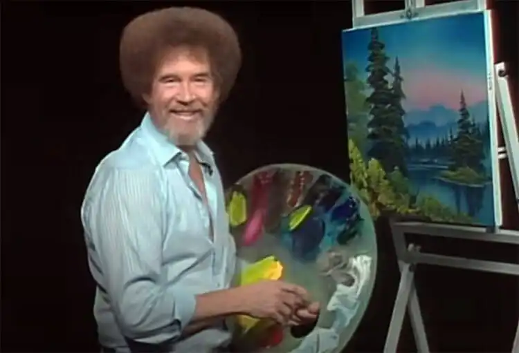 10 Bob Ross Paintings for Beginners 3 Bob Ross 'Island in the Wilderness' painting showing a small island in a lake.