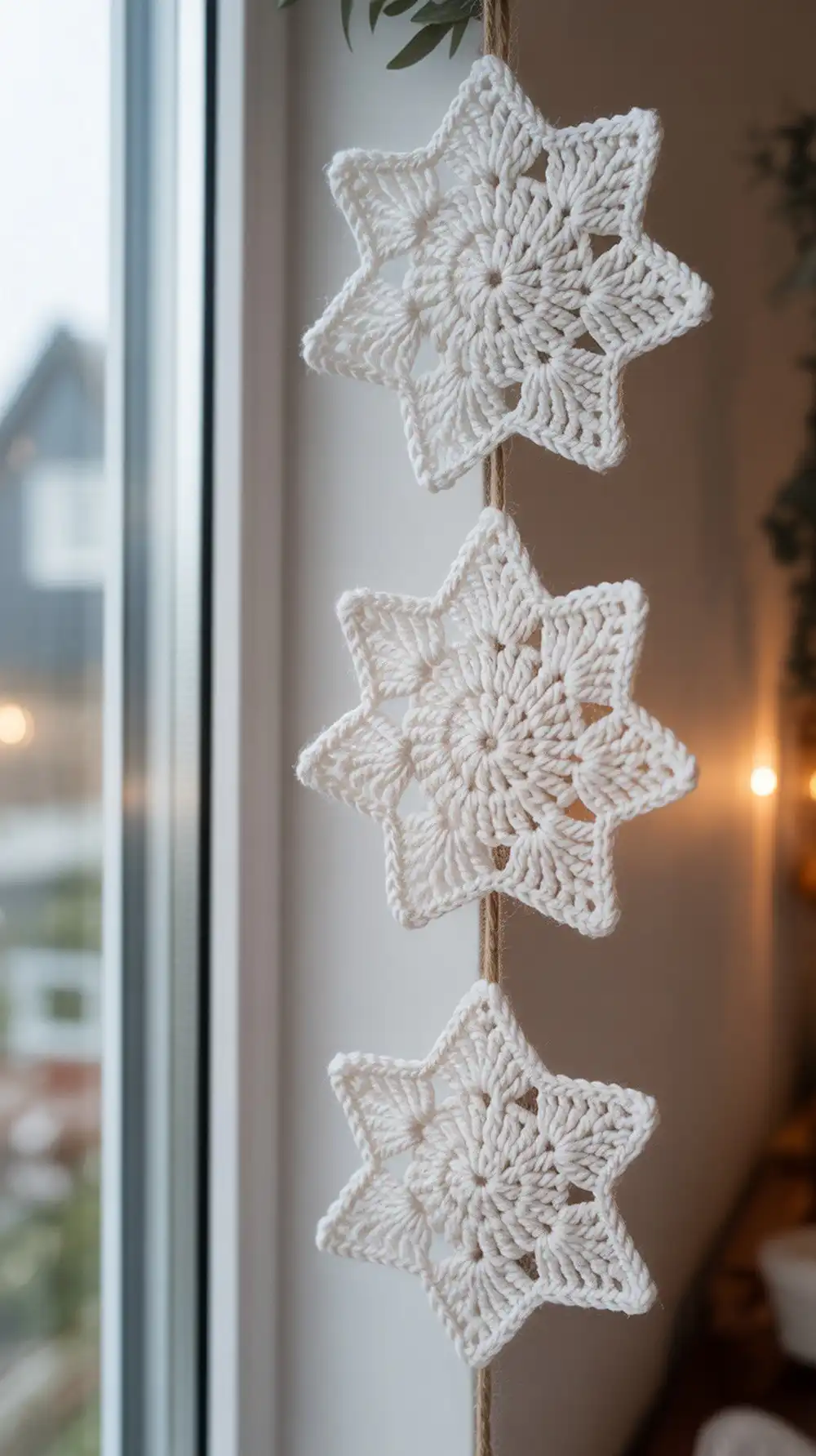 Three-round crochet snowflake in cotton yarn, showcasing neat definition and perfect for beginner-friendly window charms.