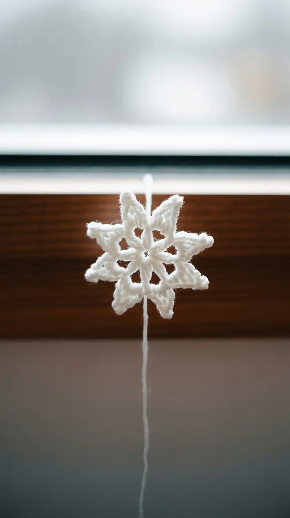 Fast-to-make minute crochet snowflake with eight points, perfect for quickly filling windows with handmade flakes.
