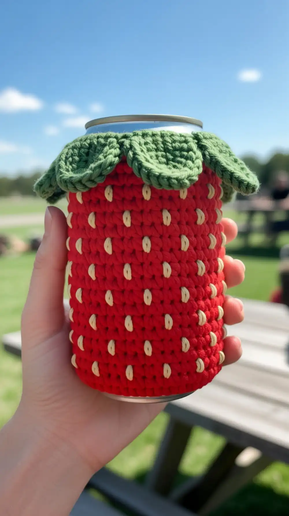 10 Crochet Strawberry Cup Cozies Ideas 5 Beginner-friendly crochet strawberry can coozie keeping condensation off hands