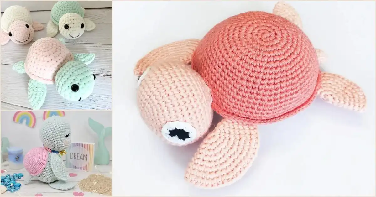 A vibrant collection of 10 Fantastic Sea Turtles Free Amigurumi in various colors and styles, showcased together.
