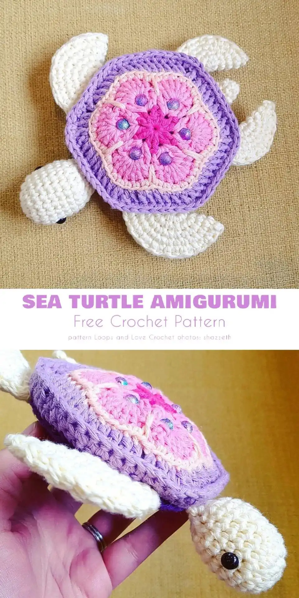 A textured ocean turtle amigurumi showcasing different yarn types and stitches for a tactile experience, with a bumpy shell.