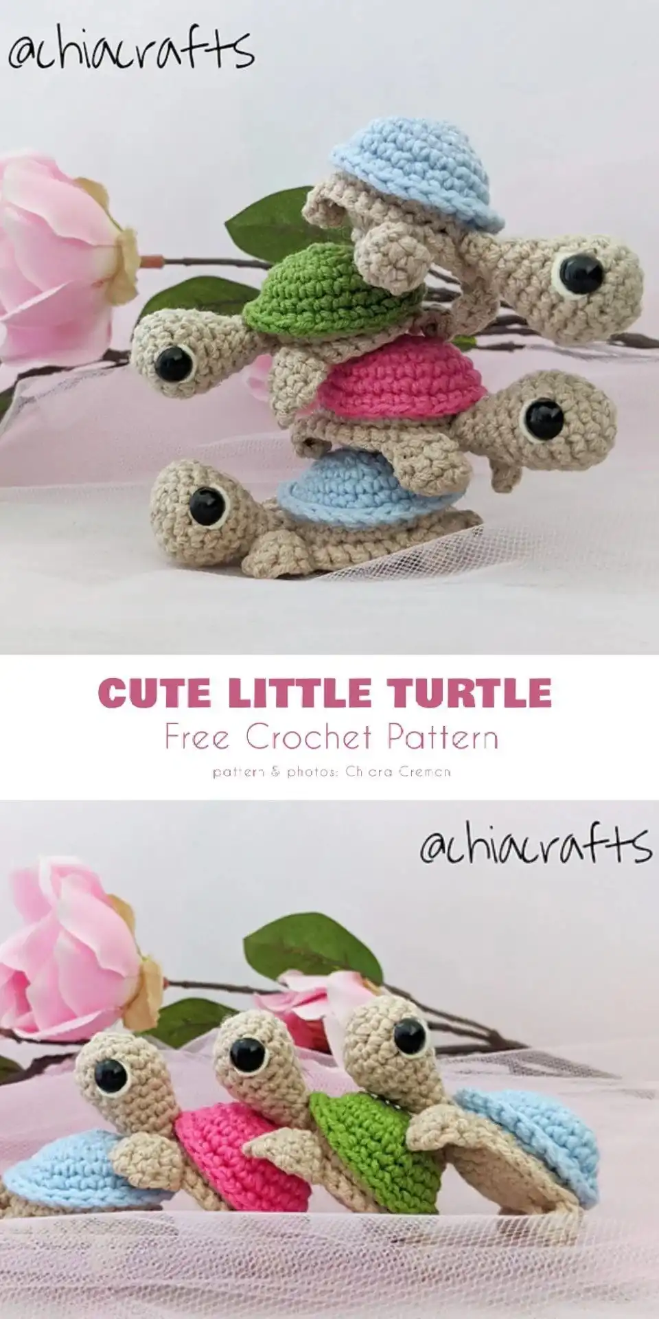 A pastel dream turtle amigurumi, crocheted in soft, muted pinks, blues, and lavenders, ideal for nursery decor.