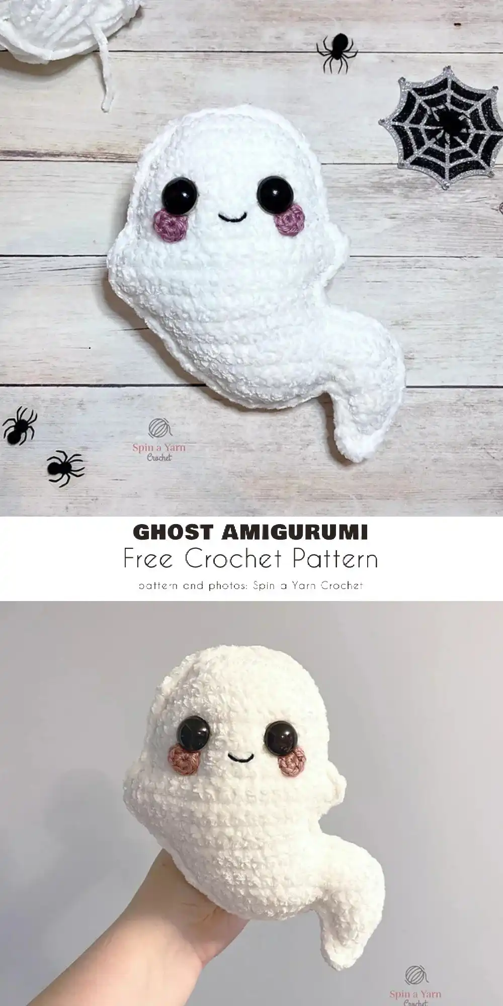 Whimsical white sheet ghost amigurumi with soft, flowing folds, capturing the playful essence of a draped sheet.