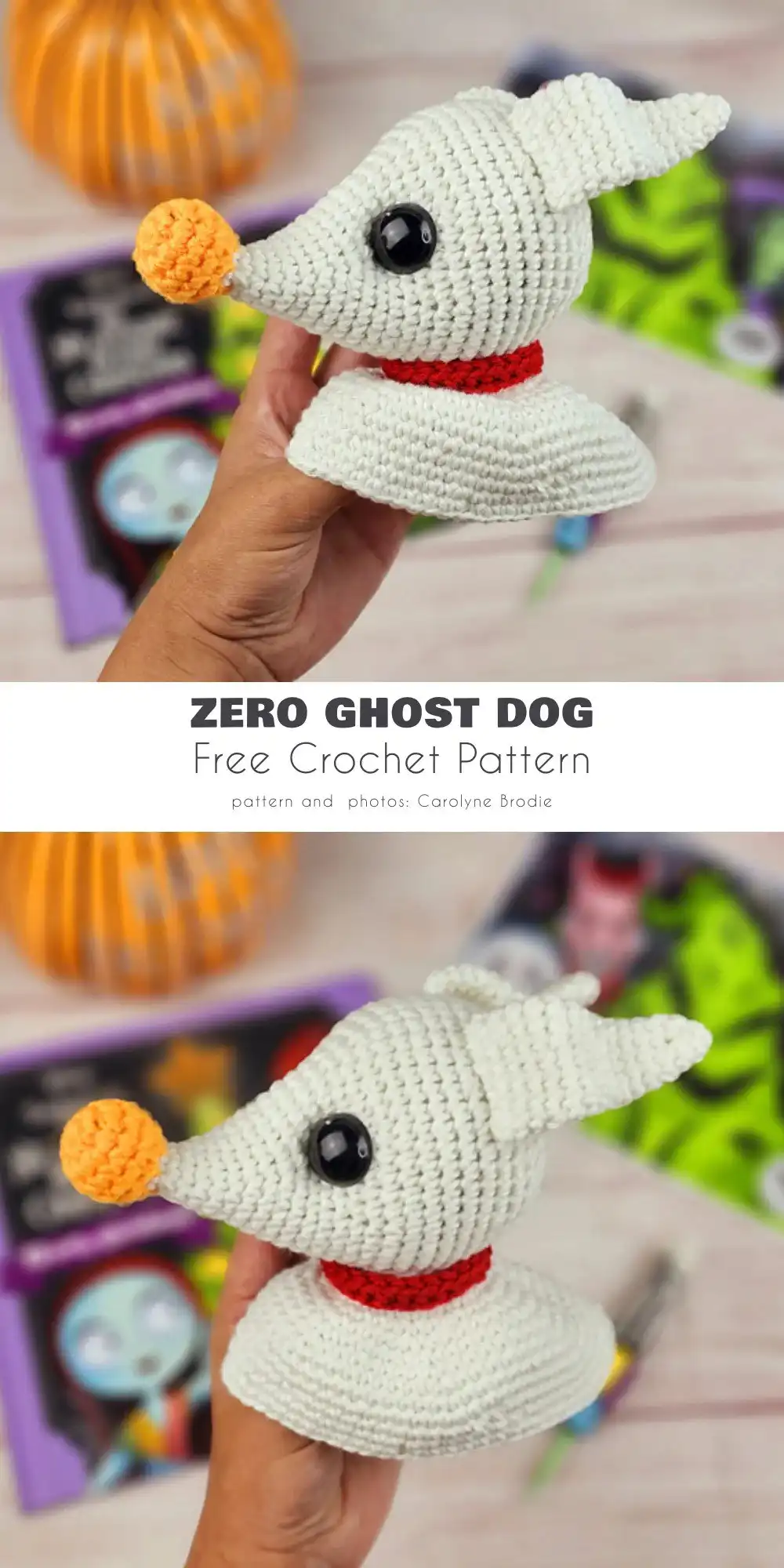 White ghost amigurumi wearing a tiny black wizard's hat, creating a magical and wizardly appearance.