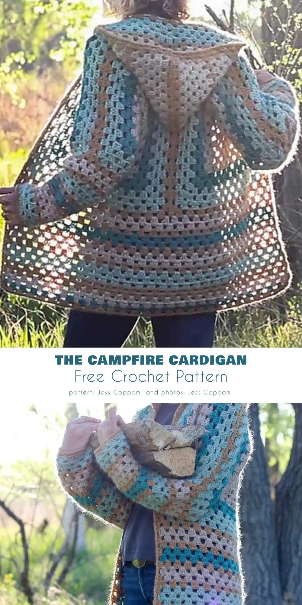 Two images showing a woman wearing The Habitat Cardigan in a vibrant yellow yarn, ideal for layering at the pumpkin patch.