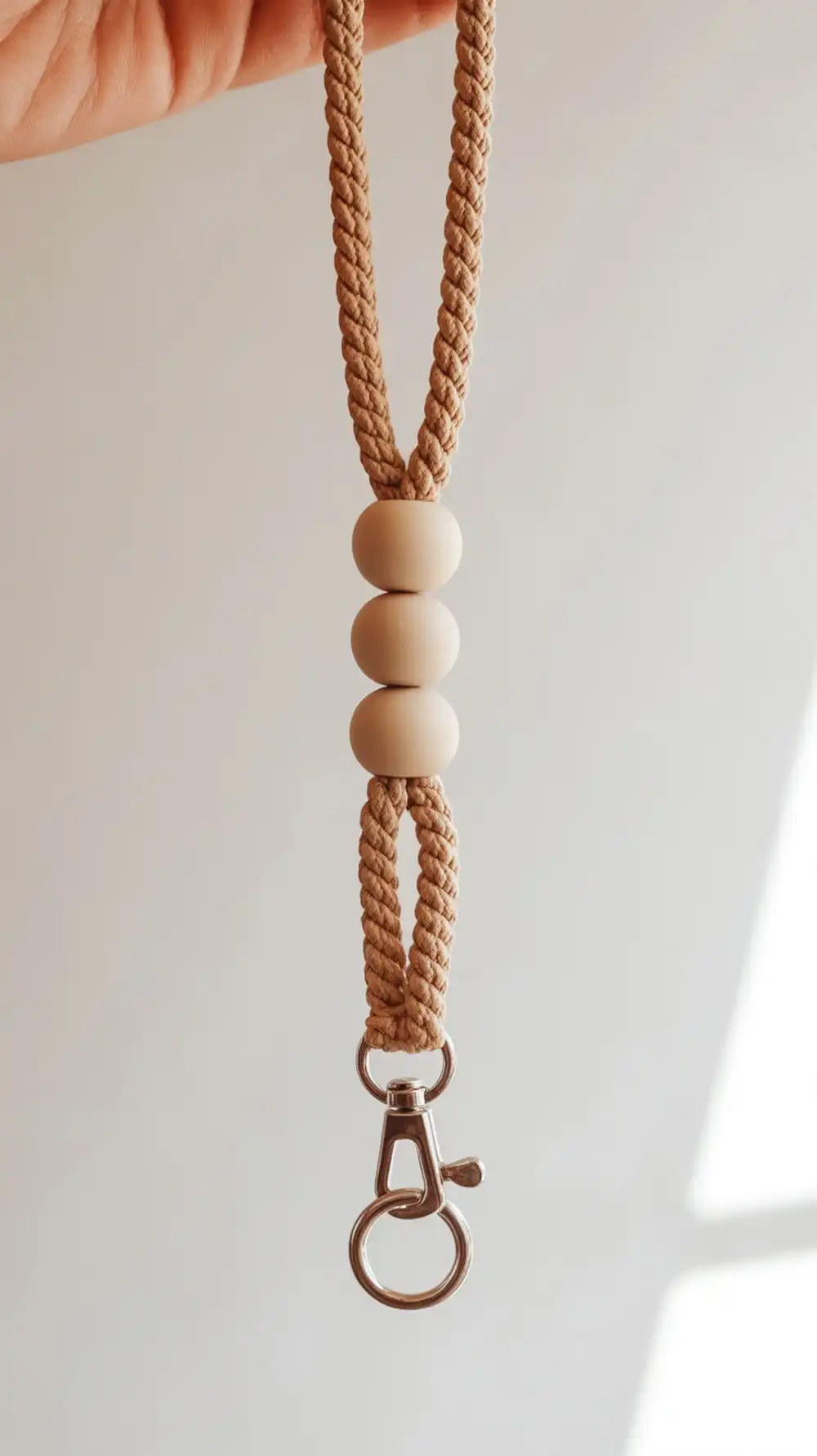 12 Crochet Beaded Lanyard – Badge Holder Ideas 3 A Summer Market Beaded Lanyard featuring a large accent bead at the base and smaller beads woven into the corded strap, ideal for a collarbone fit