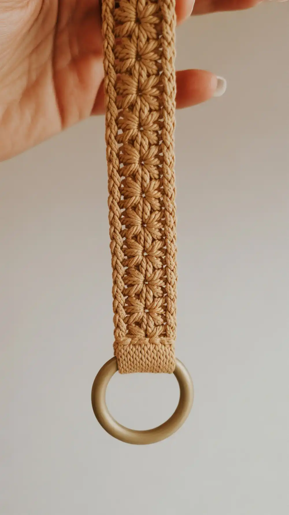 12 Crochet Beaded Lanyard – Badge Holder Ideas 6 A Star Stitch Lanyard showcasing its unique raised edges with optional large-hole beads near the clasp, made from cotton yarn