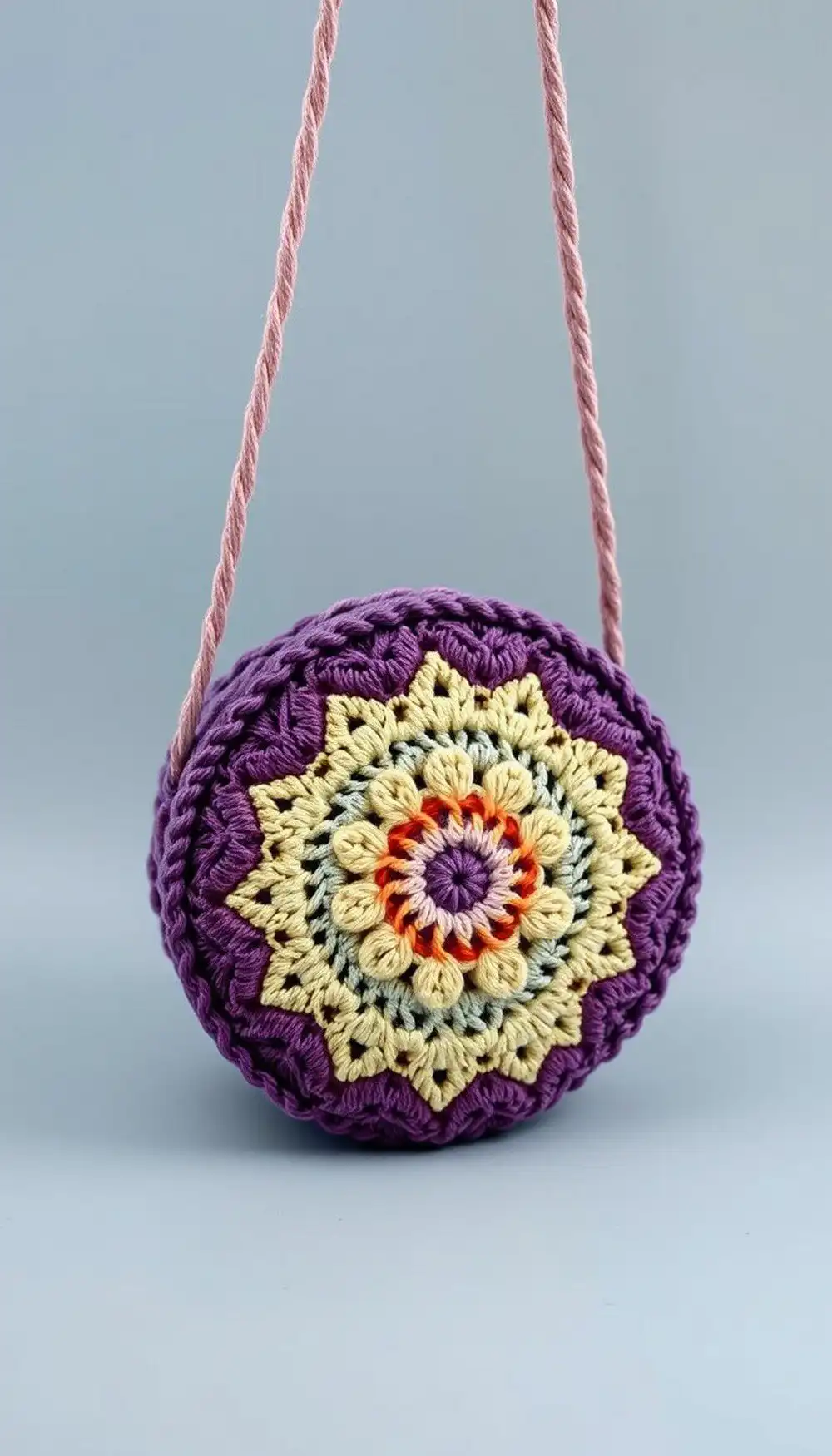 Intricate Circle Mandala Crochet Crossbody Bag with radiating gradient colors
