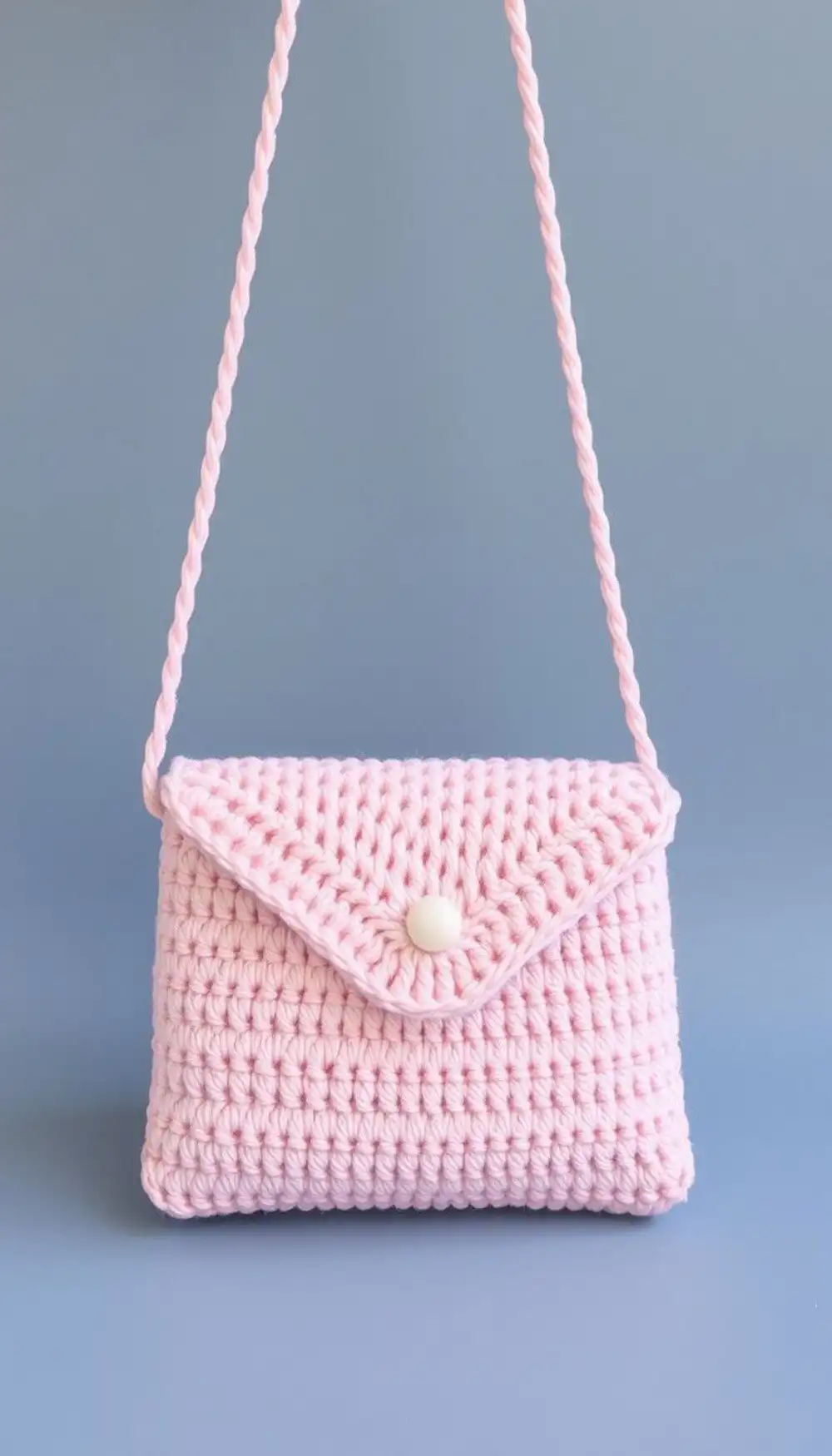 Elegant Shell Stitch Envelope Crochet Mini Bag in a pastel hue with a button closure