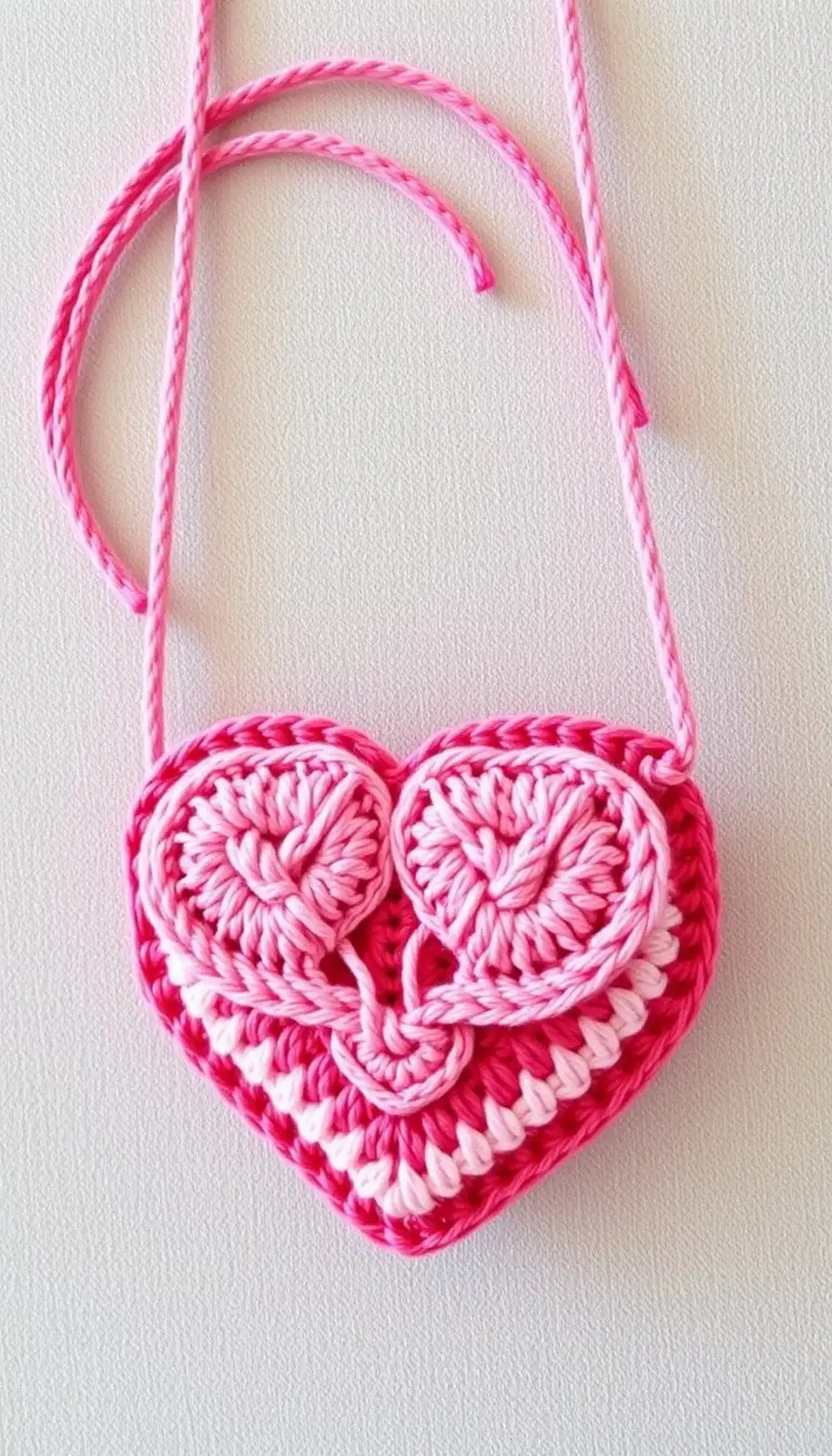 Adorable Heart Shaped Crochet Crossbody Bag in red with a slim strap