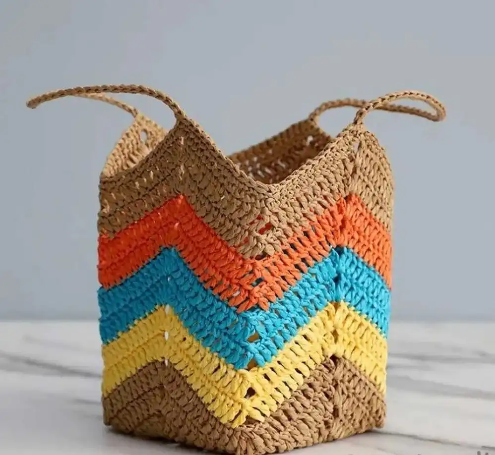 Compact Crochet Mini Bucket Bag with a drawstring closure and rope strap
