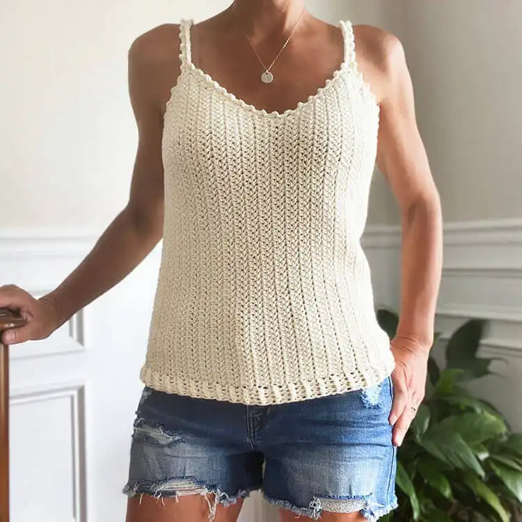 The Juliette Top, a classic and beginner-friendly crochet tank top, perfect for summer adventures.