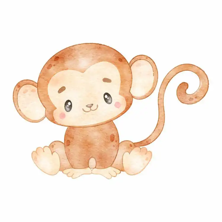Cute watercolor painting of a baby monkey, demonstrating soft blending and vibrant washes