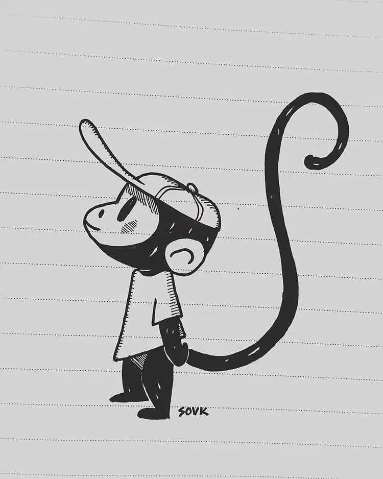 Adorable and uncomplicated monkey drawing, perfect for coloring with markers or colored pencils