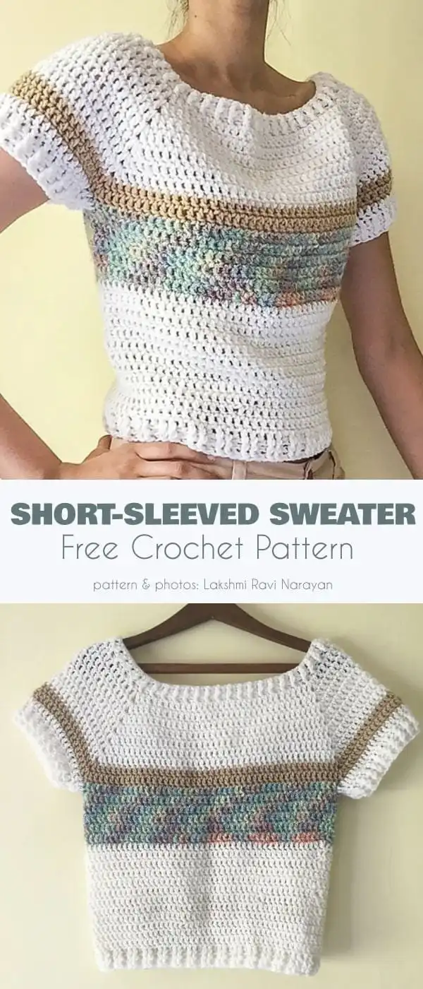 Model wearing a comfortable Short-Sleeved Sweater, suitable for cooler summer evenings.