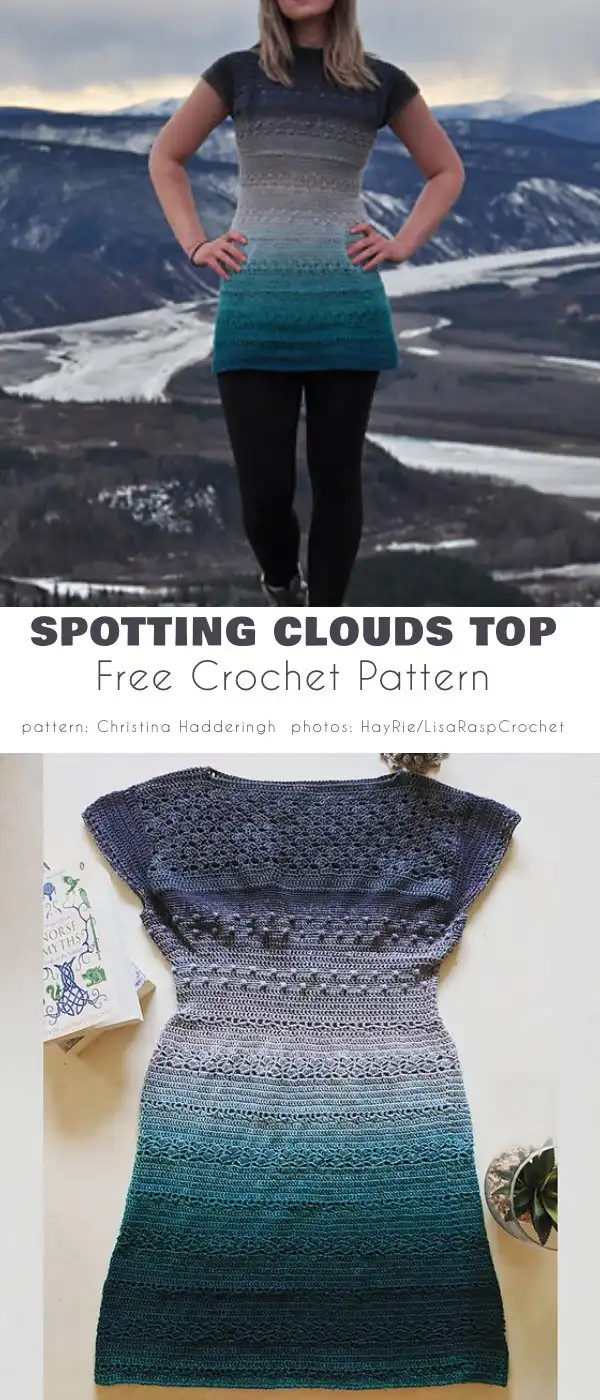 Vibrant Spotting Clouds Top showcasing its rich elements and striking color transitions in a unique crochet design.