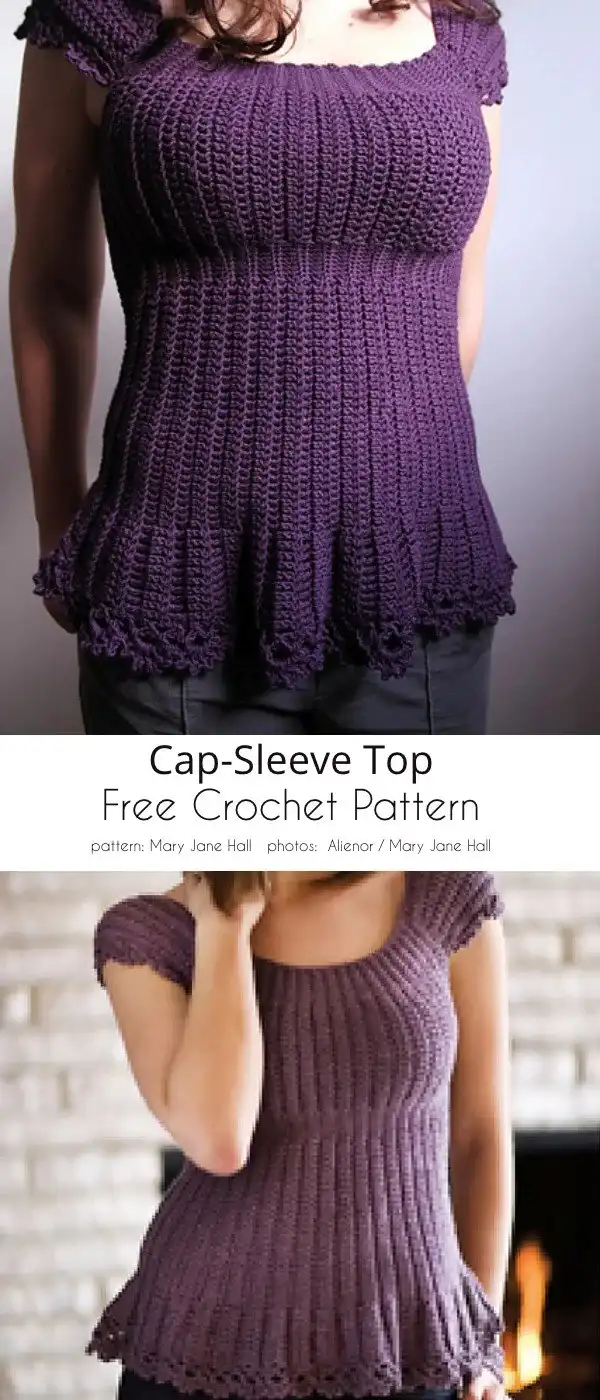 Elegant white crochet Cap-Sleeve Top with delicate cap sleeves and a shaped bust band, offering a feminine silhouette.