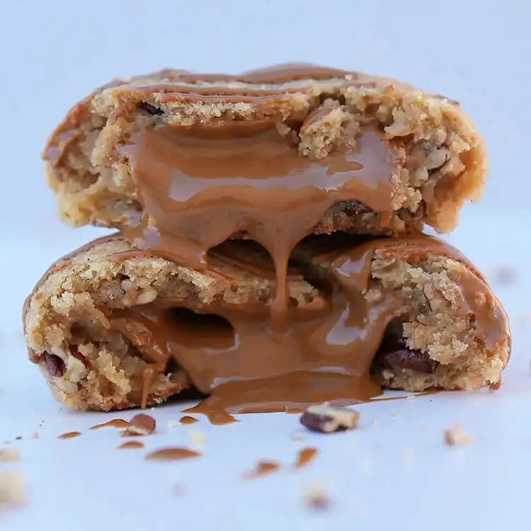 Cookie Butter Pecan Churro Cookie, showcasing the gooey cookie butter filling
