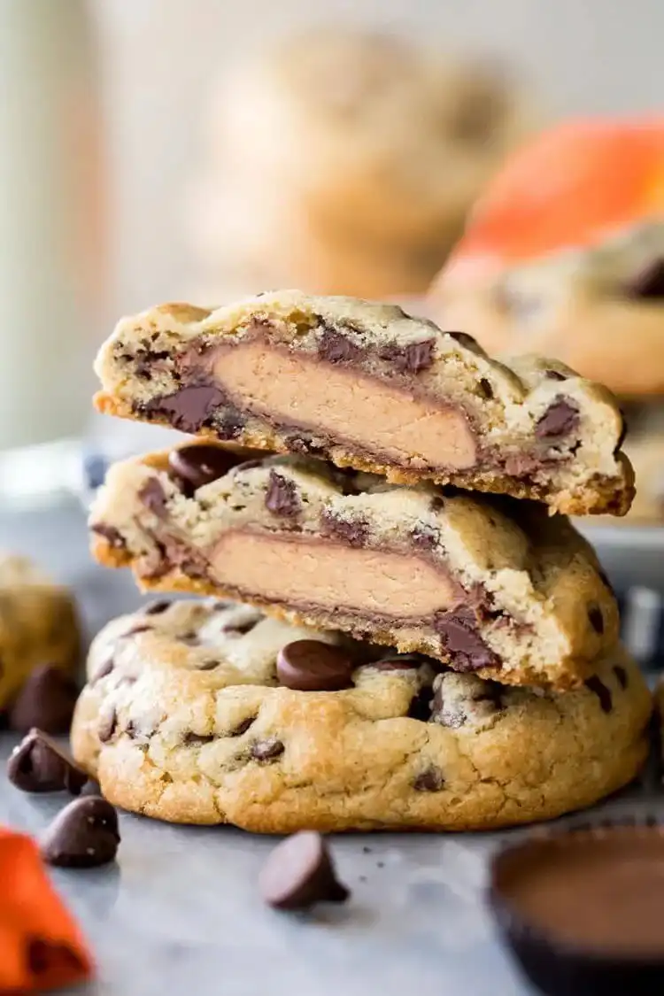 Reese’s Stuffed Cookie, with a melted Reese's peanut butter cup visible