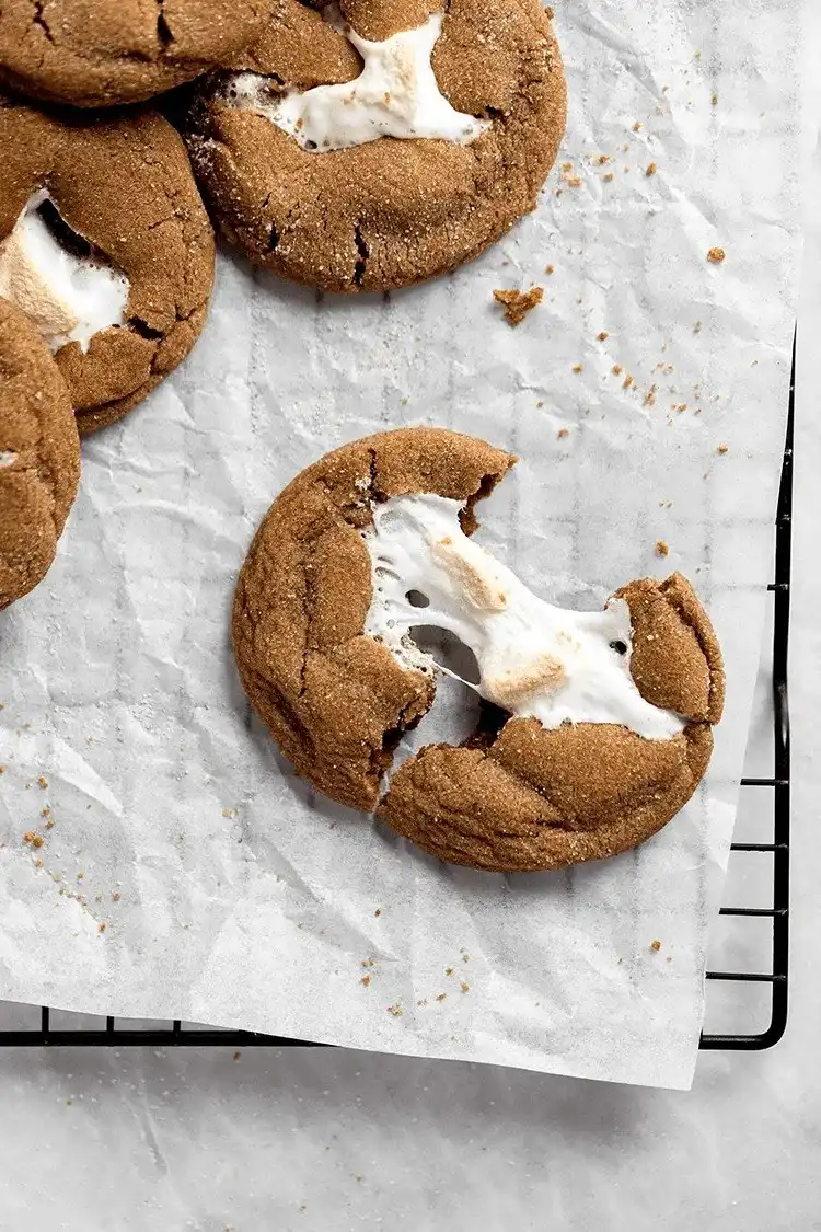 Marshmallow Stuffed Molasses Cookie, with a melted marshmallow interior