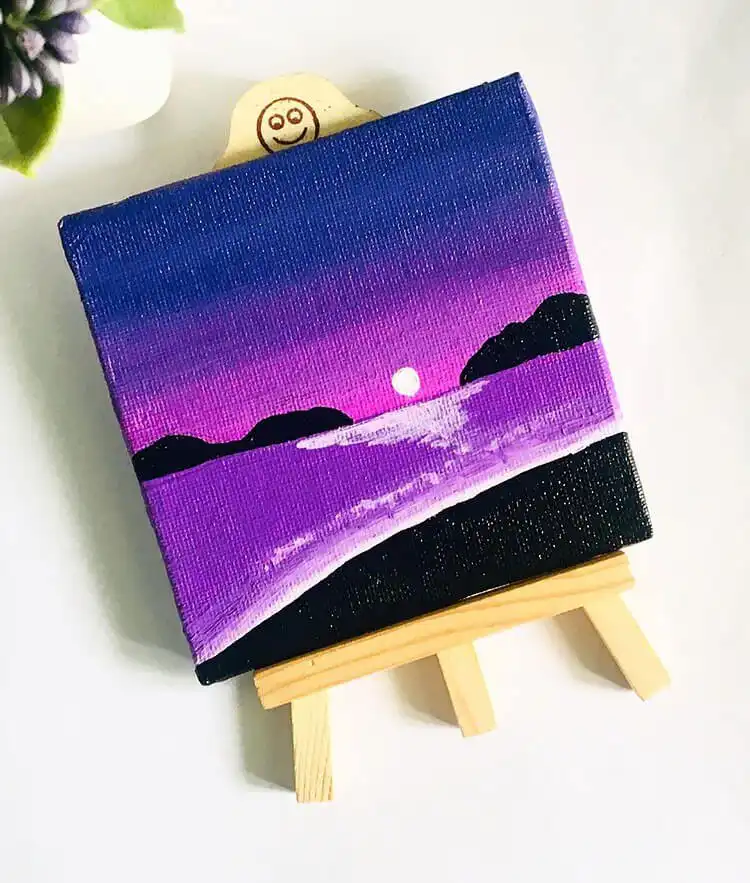 Purple Sunset Acrylic Painting on canvas, featuring a vibrant, imaginative sky.
