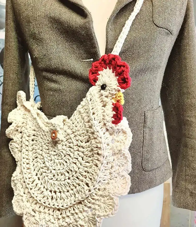 A unique Crochet Chicken Bag, designed for carrying essentials with a playful and functional style.