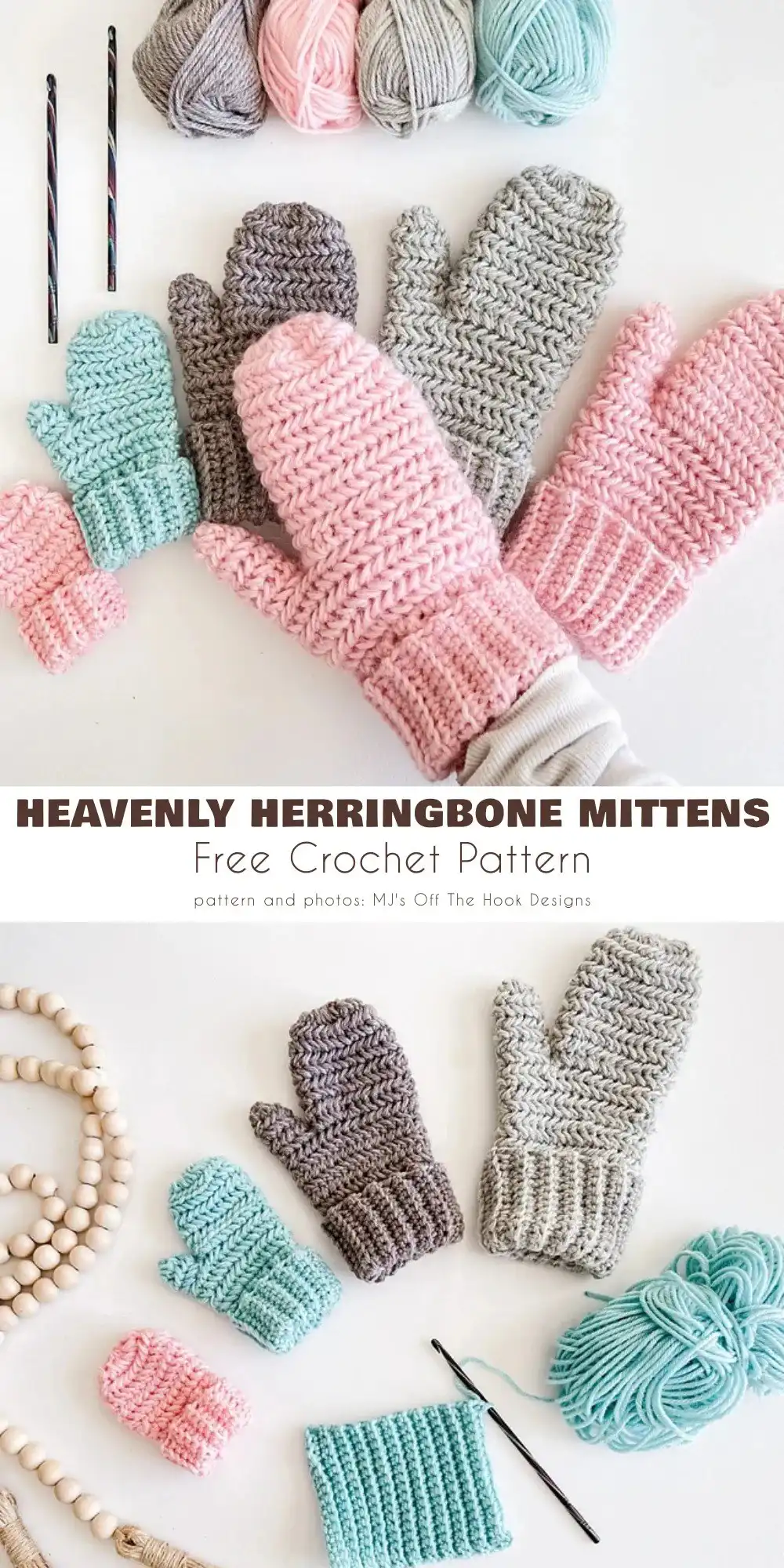 Heavenly Herringbone Mittens showcasing the unique, slanted texture of the herringbone stitch