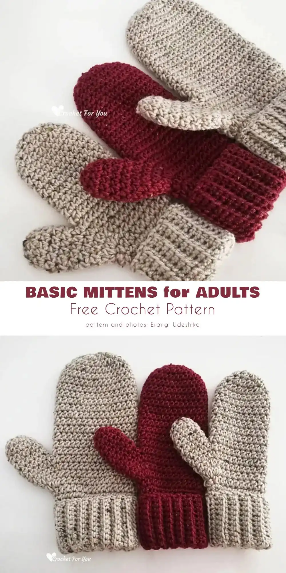 Simple and practical basic crochet mittens for adults made with thick yarn