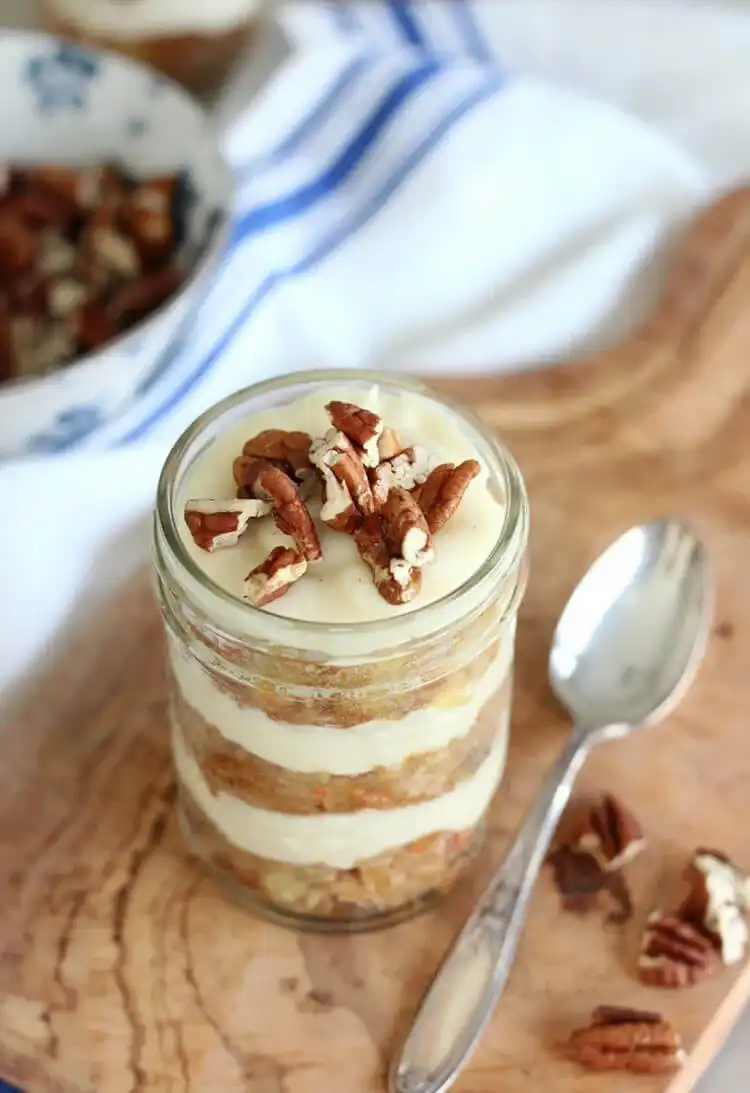 Carrot Cake Jars featuring rich carrot cake layers and creamy cream cheese frosting.