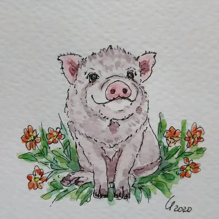 Highly detailed realistic pig drawing by @art_by_melina, showcasing advanced shading and texture.