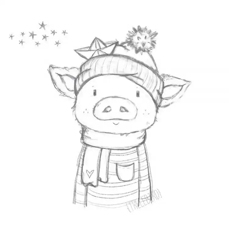 Cute pig sketch by Sandra Pick (@treeebird), demonstrating expressive and simple character drawing.