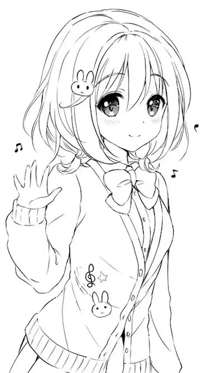 Charming sketch of Yui Hirasawa from K-ON, depicting her with a cheerful expression and light brown hair.