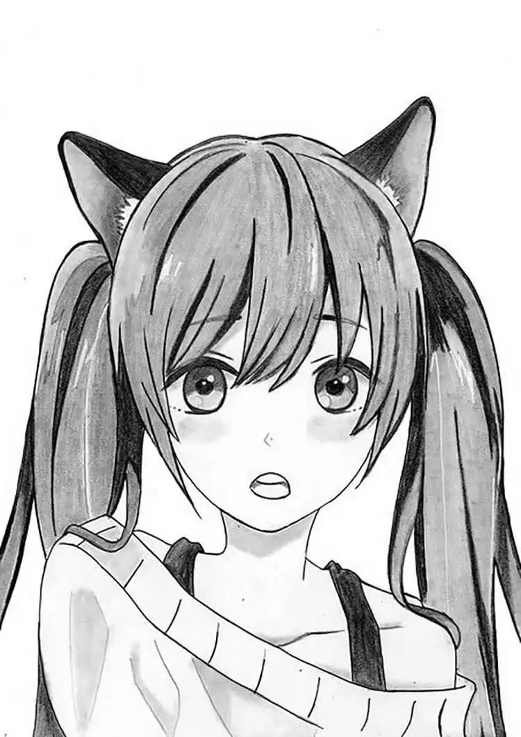 Tutorial illustration demonstrating how to draw anime 'Neko' characters with integrated cat features.