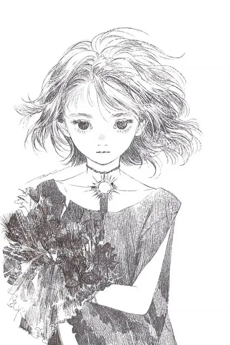 Advanced detailed sketch of an anime character, showcasing intricate costume and complex shading techniques.