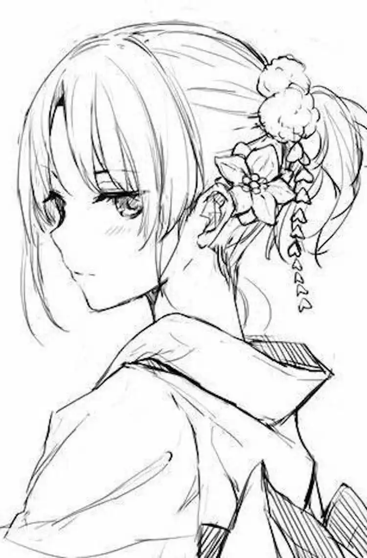 Intriguing drawing of Ryougi Shiki from The Garden of Sinners, featuring her stoic expression and mystic eyes.