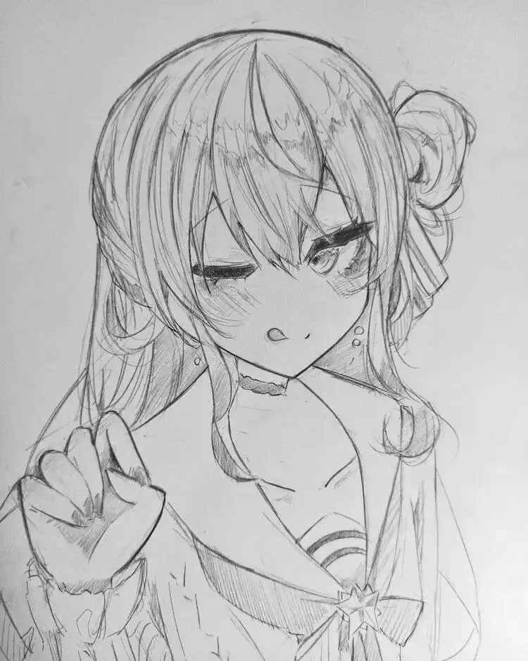 Sketch of a cool anime girl with a confident facial expression and stylish hair, ideal for reference.