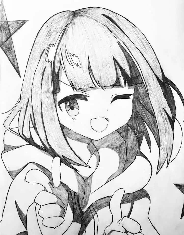 Cute anime girl character winking playfully, showcasing expressive facial movements.