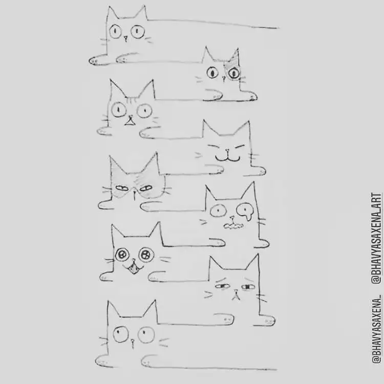 Dynamic cat gesture drawings, capturing feline movement and energy with simple lines.