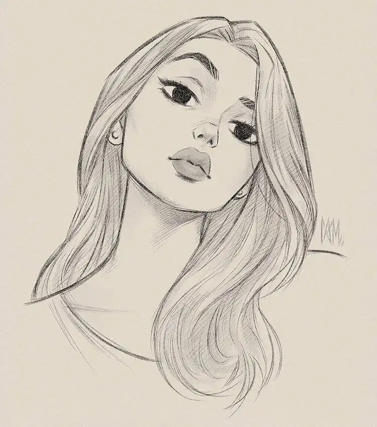 Close-up sketch of plump, expressive lips with detailed shading for 17 Cool Girl Drawing Ideas and References - Female Character Sketch