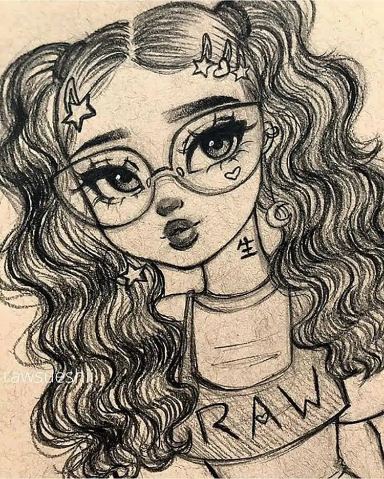 Illustration of a cute girl wearing stylish glasses, highlighting frames and eye expression for 17 Cool Girl Drawing Ideas and References - Female Character Sketch
