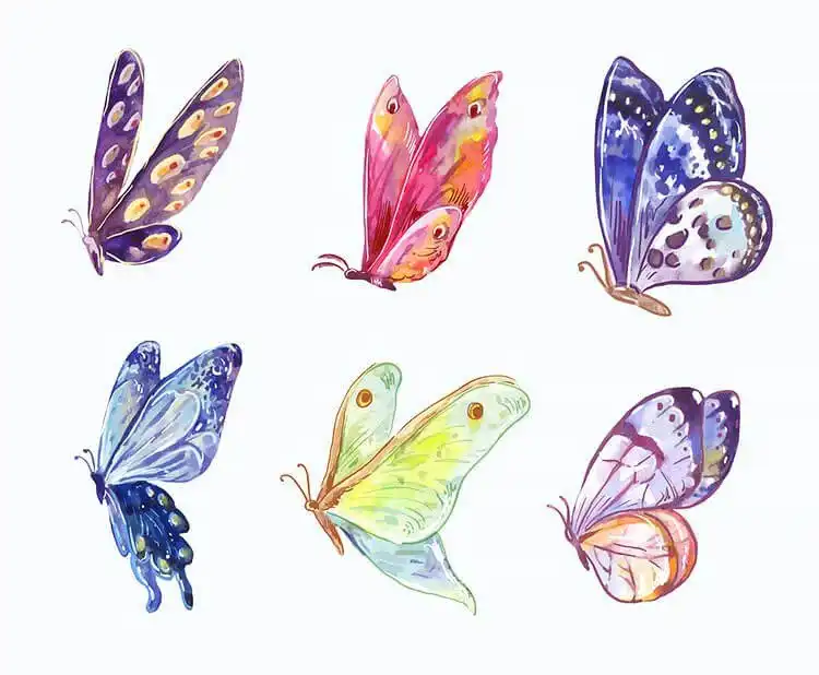 Whimsical watercolor painting featuring butterflies alongside a charming small house.